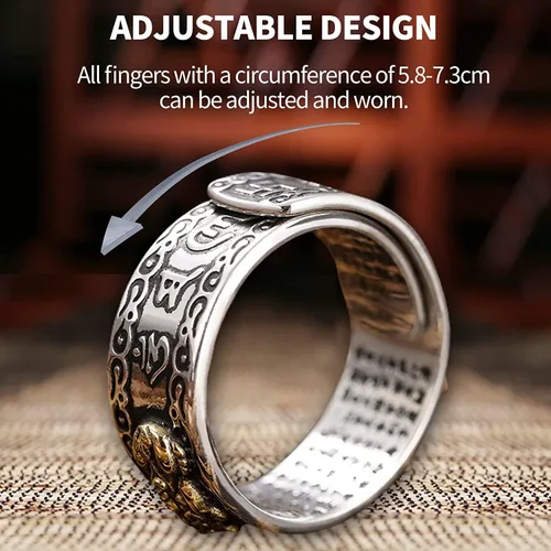 Vista 2 de PEKWASY 2 anillos de Feng Shui con mantra Pixiu, anillo ajustable de Feng Shui de La Buena Suerte para hombres y mujeres, anillo de amuleto budista