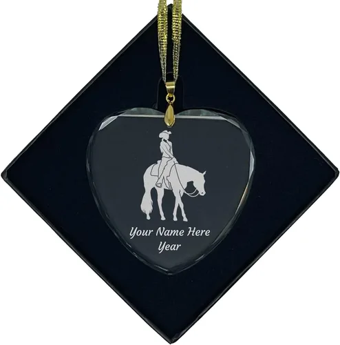 Vista 8 de LaserGram Adorno de Navidad, caballo de placer occidental, grabado personalizado incluido (forma de diamante)