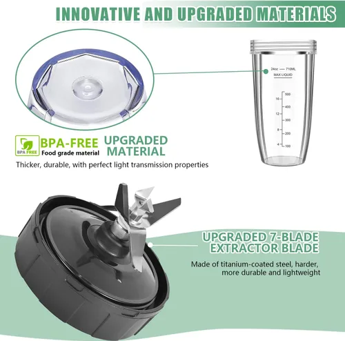 Vista 5 de 2 tazas de batido Ninja Nutri de 24 onzas, piezas de repuesto para licuadora Auto iq Upgrade Ninja Cups for Blender with 2*To-Go 7 Fins Extractor