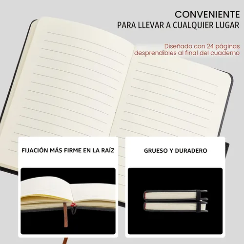 Vista 4 de 2Pack Cuaderno de Bolsillo Pequeño Cuaderno Diario 4 pulgadas x 5.7 pulgadas 200 Páginas Cubierta de Cuero Con Porta Lápiz Marcador de Páginas Negro