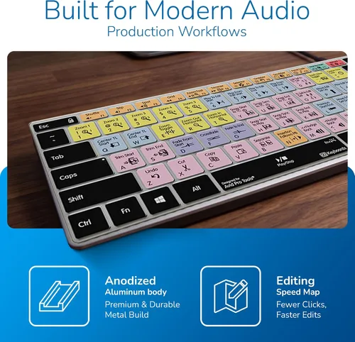 Vista 7 de KB Covers Pro Tools Teclado retroiluminado de aluminio de acceso directo para PC con Windows, más de 150 teclas de edición de audio codificadas por