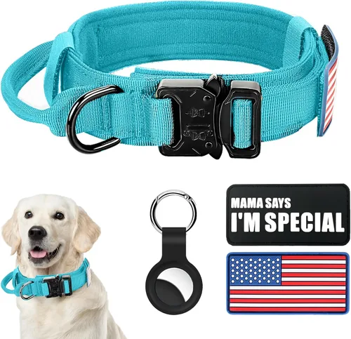 Vista 7 de Collar táctico para perro y correa elástica, juego de collar y correa militar para perro con bandera estadounidense de Estados Unidos, collar K9