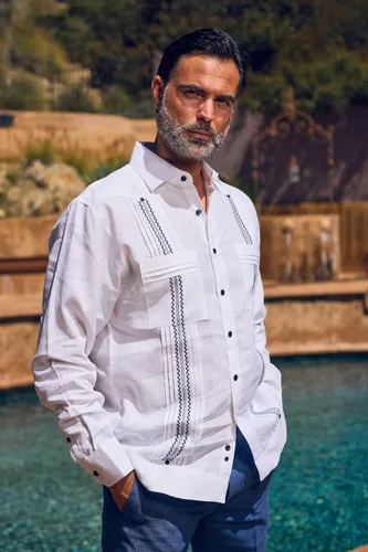 Vista 3 de Mojito Collection Camisa Guayabera 100% lino de manga larga para hombre