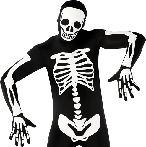 Vista 5 de Morphsuits Disfraz de esqueleto para adultos, disfraz de esqueleto para hombre, body de esqueleto para hombre, disfraces de Halloween para adultos