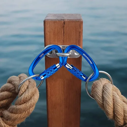Vista 3 de Clips de mosquetón resistentes 12KN Aluminio D Ring Double Lock Caribeaner Hooks