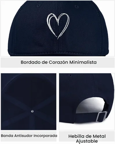 Vista 3 de American Trends Gorras de béisbol para mujer, lindo corazón bordado para Armada con corazón blanco
