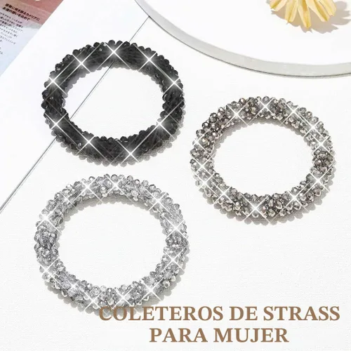 Vista 2 de Fashey Lazo para el cabello con diamantes de imitación, coleteros brillantes con cuentas, accesorios para el cabello para mujeres (tipo A)