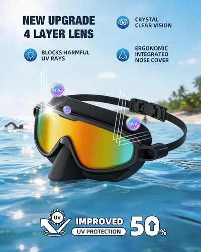 Vista 8 de Aegend Gafas de natación para adultos, paquete de 2 con cubierta para la nariz, antivaho, protección UV, sin fugas, para hombres y mujeres