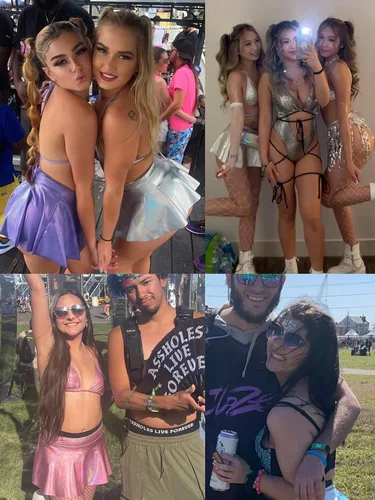 Vista 7 de Conjunto de 3 piezas para mujer - Sexy festival de música holográfico metálico con tiras en la parte superior de bikini y falda de playa