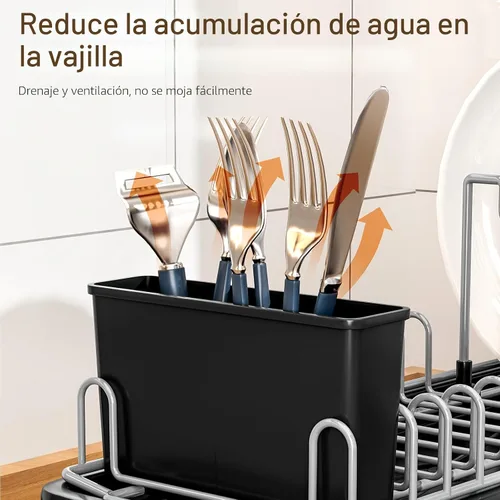 Vista 5 de Escurridor compacto para encimera, tamaño pequeño para dormitorios, caravanas y cocinas pequeñas, drenaje automático, ranuras ajustables, resistente
