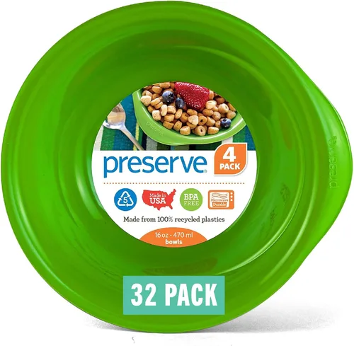Vista 4 de Preserve Juego de 6 cuencos sin BPA para uso diario, hechos de plástico reciclado en los Estados Unidos, color azul medianoche