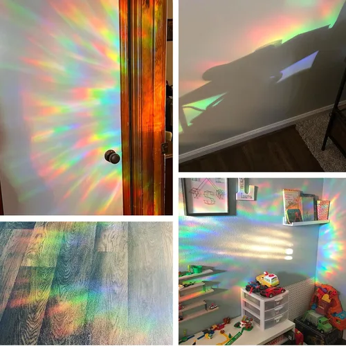 Vista 6 de Calcomanías de ventana para prevenir golpes de pájaros, DELLAN 24 Calcomanías anticolisión arco iris para ventana, Adhesivos deflectores de pájaros