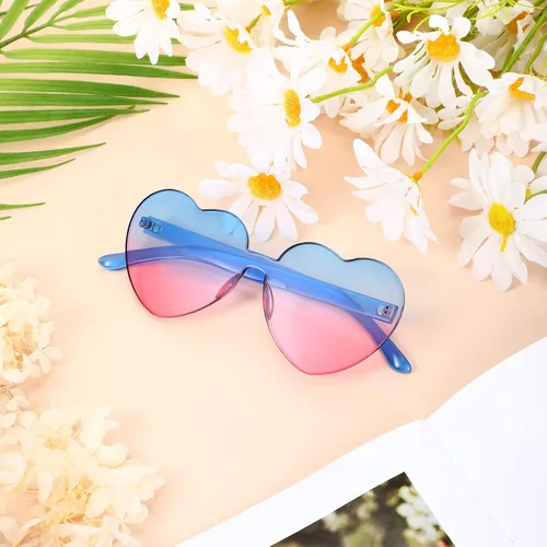 Vista 3 de Maxdot - Lentes de sol transparentes sin marco con forma de corazón para fiestas