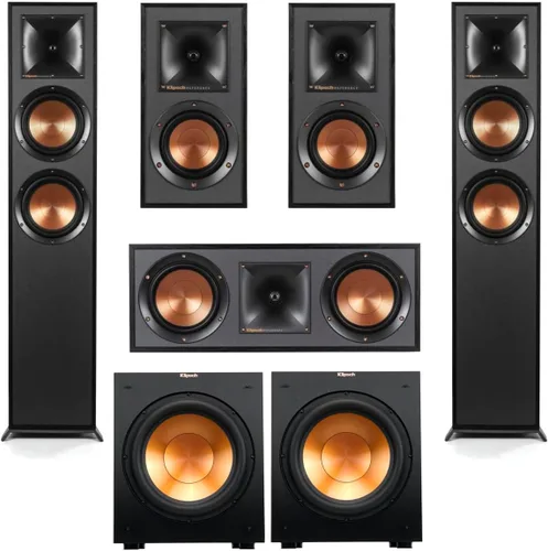 Vista 12 de Klipsch Reference 5.1 Sistema de cine en casa Dolby Atmos con altavoces R-625FA de pie, centro R-52C, envolvente R-41M y subwoofer alimentado R-12SW