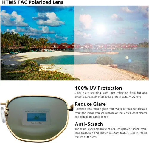 Vista 4 de Hipster. - Lentes de sol polarizados hexagonales para hombre y mujer, diseño geométrico, cuadrados, pequeños, marco de metal vintage, gafas de sol