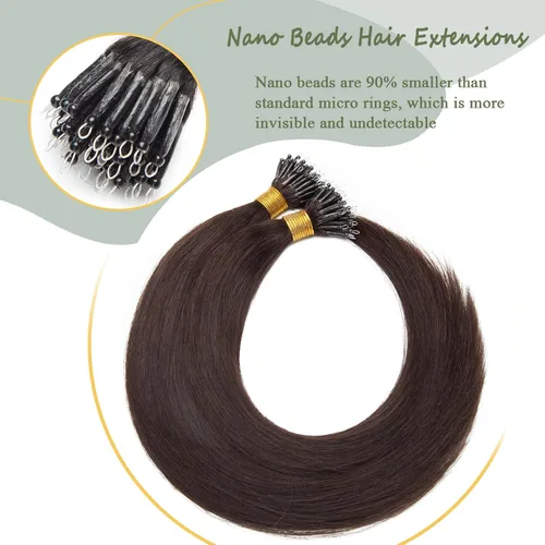 Vista 30 de SEGO Extensiones de cabello humano con micro cuentas, extensiones de cabello humano con micro bucle, lacio, natural, fusión fría, 1.76 oz/paquete
