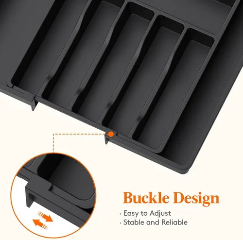 Vista 4 de Lifewit Organizador de cajones y organizador de utensilios, bandeja de cocina expandible para cocina, soporte de cubiertos de plástico ajustable