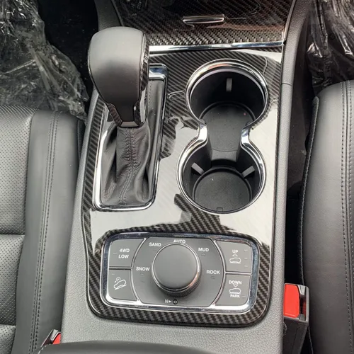 Vista 5 de Kit de moldura interior de cubierta de panel de cambio de marchas JeCar para Jeep Grand Cherokee 2016-2020, textura de fibra de carbono