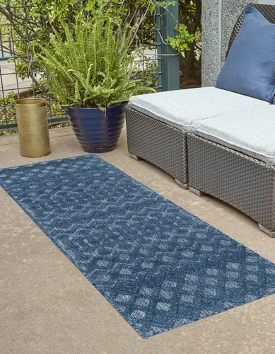 Vista 14 de Unique Loom Alfombra de área de la colección texturizada Trellis para exteriores, color osage, 2 x 3 pies, rectangular, color aguamarina