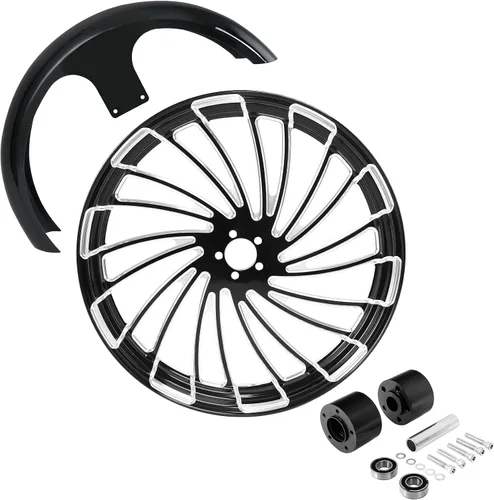 Vista 35 de TCMT Llanta de rueda delantera de 21", buje de rueda de brida de doble disco con guardabarros delantero negro sin pintar, compatible con modelos