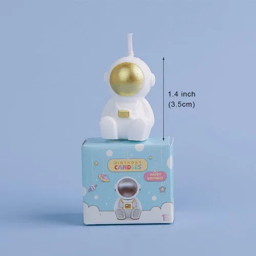 Vista 6 de Vela de cumpleaños con forma de astronauta, velas de cumpleaños temáticas del espacio exterior, decoración de pastel de astronauta (dorado)