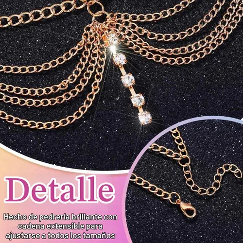Vista 4 de Gortin - Cadena de cabeza de joyería con rines de oro, diadema para el cabello, cadena de cabello para boda, accesorio para el cabello para mujeres