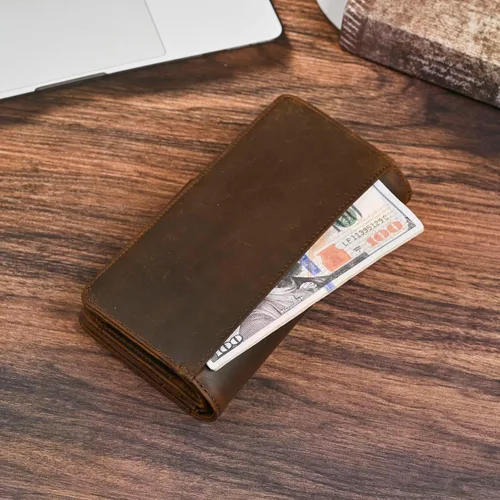 Vista 71 de Genuino Caballo Loco Cuero Regalo de Viaje Moneda Bolsillo Tarjetero Organizador Largo Cadena Rfid Cartera Monedero Con Broche Para Hombres Hombres