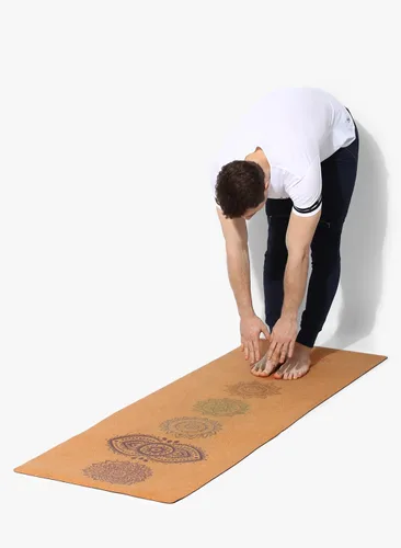 Vista 7 de Shakti Warrior Tapete de yoga de corcho, diseñado por artistas, tapete antideslizante ecológico de alta calidad, ideal para yoga regular y caliente