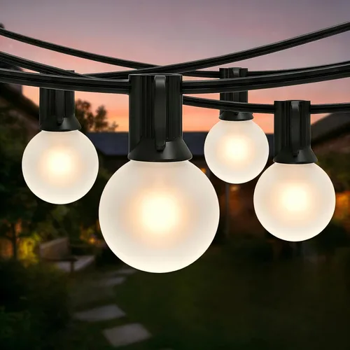 Vista 11 de Luces de Cadena Blancas para Exteriores de 50 Pies con 20 Bombillas Transparentes, Luces de Cadena de Patio Globo G40 para Interiores/Exteriores