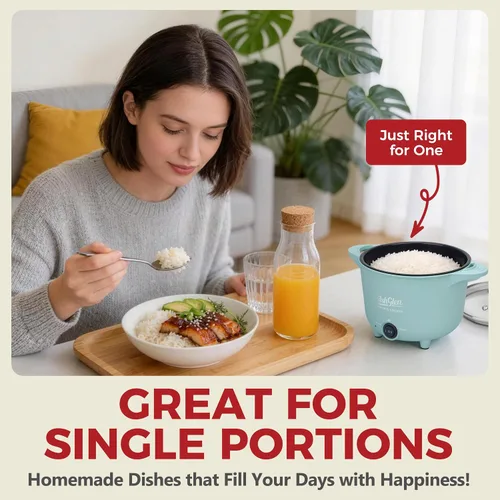 Vista 7 de AshGlen Arrocera pequeña de 2 tazas sin cocer / 4 tazas cocidas, mini olla eléctrica, mini olla eléctrica, olla arrocera de cerámica, vaporizador