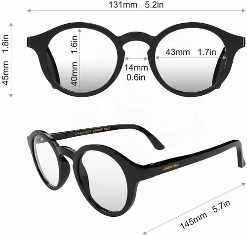 Vista 6 de LONDON MOLE® Graduate reading glasses Cool round panto shaped readers Brillo negro