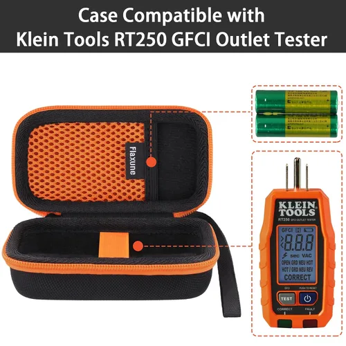 Vista 4 de Funda protectora de transporte para Klein Tools GFCI receptáculo probador de tomas de corriente 120V RT250, funda negra + cremallera naranja