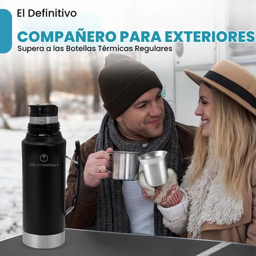 Vista 5 de Mate Thermal Flask Termo con tapa Tapa Vaso – Botella aislada al vacío de acero inoxidable de 1.2L (67.6 onzas), mantiene las bebidas calientes