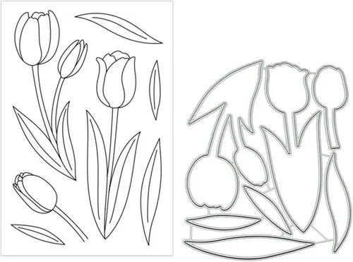Vista 4 de Tulip - Juego de sellos y troqueles transparentes de silicona para hacer tarjetas, álbum de fotos en relieve para manualidades, decoración