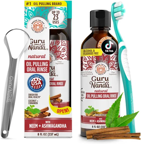 Vista 11 de GuruNanda Enjuague bucal de tamaño de viaje con aceite de canela, promueve la calma, con neem y ashwagandha para un aliento fresco y encías felices