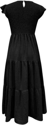 Vista 8 de Ceboyel Vestido de manga corta con vuelo para mujer, vestido midi casual con escalones, vestido de verano fruncido a la moda, trajes de mujer 2023