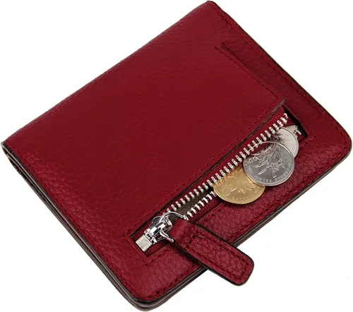 Vista 6 de BIG SALE-AINIMOER billetera de bolsillo pequeña con cremallera, plegable, compacta de cuero con bloqueo por identificación por radiofrecuencia