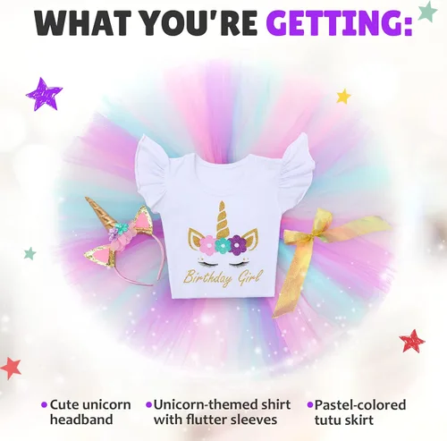 Vista 6 de Unicorn Birthday Outfit for Girl Unicorn Tutu Dress Birthday Girl Shirt with Headband