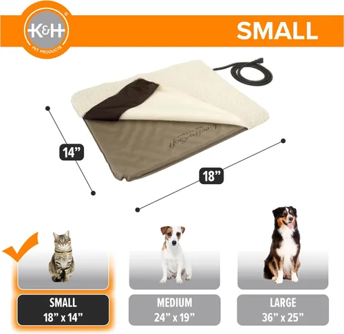 Vista 4 de Cama climatizada electrónica K&H, suave e ideal para exteriores (incluye funda), Bronceado