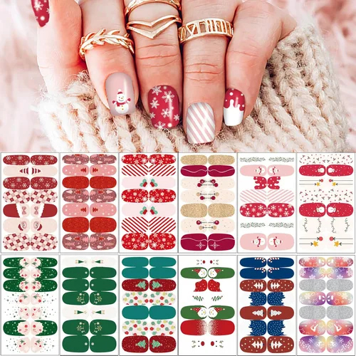 Vista 10 de 12 hojas de calcomanías completas de otoño, tiras de esmalte de uñas de otoño, calcomanías autoadhesivas de arte de uñas de hoja de arce con 2 limas