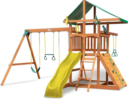 Vista 13 de Gorilla Playsets 01-0001-Y - Juego de columpio con pared de escalada ancha
