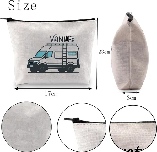 Vista 2 de POFULL Bolsa de cosméticos Camper Life, regalo para viajeros, amantes de la naturaleza, regalo para amantes de la caravana, regalo para entusiastas