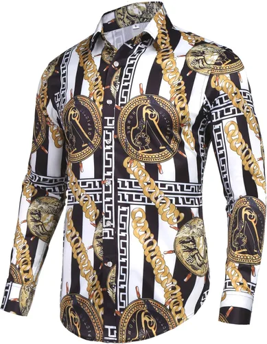 Vista 2 de Pacinoble - Camisa de vestir de manga larga para hombre, diseño de lujo, moderna y estampada.