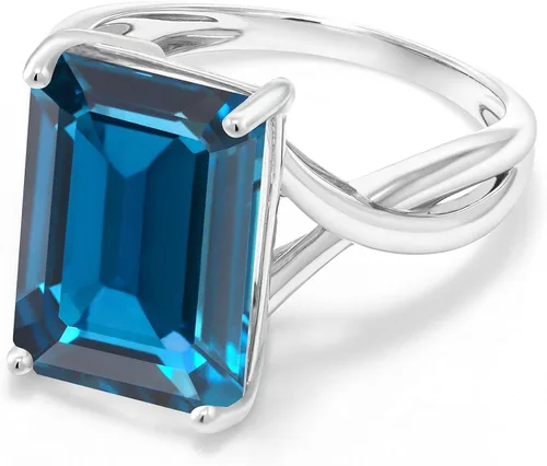 Vista 3 de Gem Stone King 10K White Gold London Blue Topaz Engagement Ring For Women