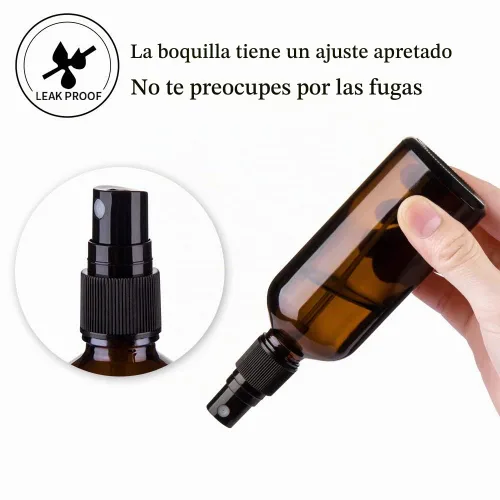 Vista 3 de Hydior Botella de spray de vidrio ámbar de 4 onzas para aceite esencial, botella de spray vacía de niebla fina, paquete de 6