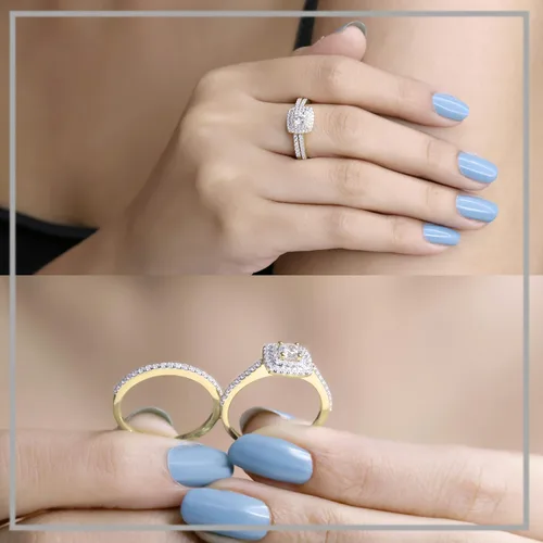 Vista 2 de Dazzlingrock Collection Juego de anillos de boda de doble halo de circonita cúbica redonda para mujer (1.50 qtw, color blanco, claridad limpia)