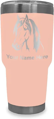Vista 21 de LaserGram Vaso aislado al vacío de 20 onzas, cabeza de caballo 1, grabado personalizado incluido (negro)