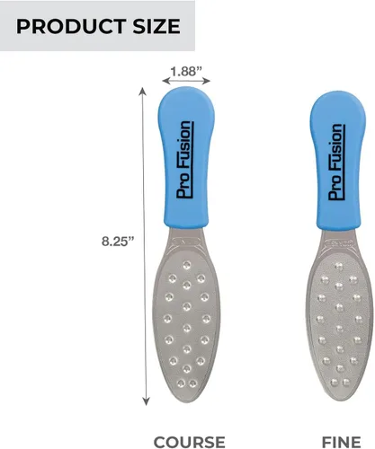 Vista 2 de ForPro Pro Fusion - Archivo de pedicura de acero inoxidable, grueso y de doble cara, calidad profesional con mango azul para talones y pies, 8.25