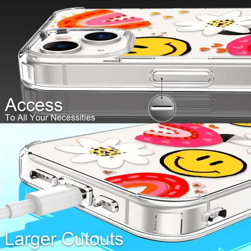 Vista 5 de Funda para iPhone 13 con protector de pantalla, transparente con diseño floral para niñas y mujeres, a prueba de golpes, con funda de parachoques