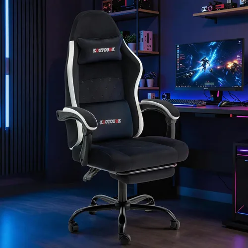 Vista 2 de ECOTOUGE Silla de tela para videojuegos, silla de videojuegos con reposapiés y soporte lumbar, altura ajustable, silla de oficina para el hogar